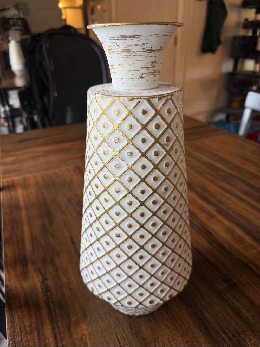 White and Gold Decorative Geometric metal Vase - Home Accents